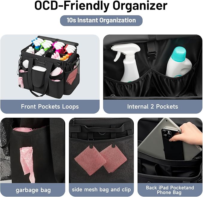 Large Cleaning Caddy for Cleaning Supplies Organizer, Rolling Cleaning Caddy - Image 5