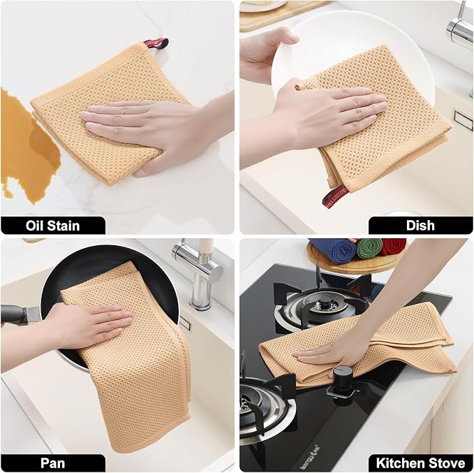 Homaxy 100% Cotton Kitchen Towels and Dishcloths Set, 12 x 12 Inches and 13 x - Image 5