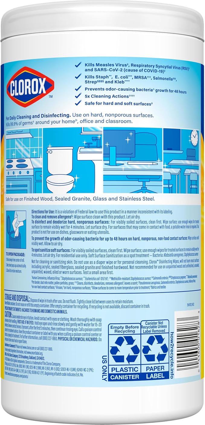 Clorox Disinfecting Cleaning Wipes, Bleach Free, Crisp Lemon - Image 10