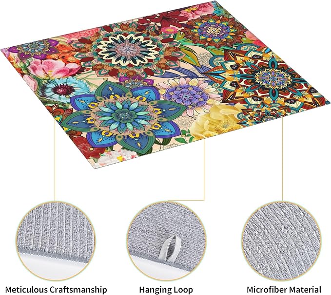Boho Floral Dish Drying Mat for Kitchen Counter Washable Absorbent Reversible - Image 5