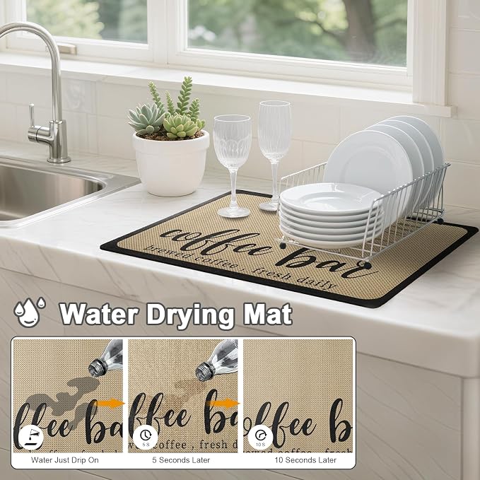Dish Drying Mats for Kitchen Counter, Waterproof Coffee Mat for Countertop - Image 2