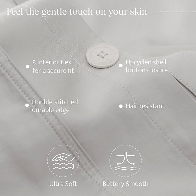 Double Stitch Cotton Tencel Duvet Cover - King Size Comforter Cover, Luxury & Soft Eucalyptus Lyocell Bedding Set for Hot Sleepers, Cooling & Breathable, Button Closure, Winter Sky, 106"x90"