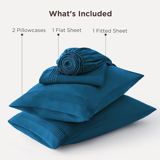 Bedsure Deep Pocket Queen Sheets Set - Fits Mattresses Up to 21 Inches Thick - 4 Piece GentleSoft Bed Sheets, Moisture Wicking, Soft & Cooling Bedsheet & Pillowcases, Easy & Secure Fit, Teal Blue