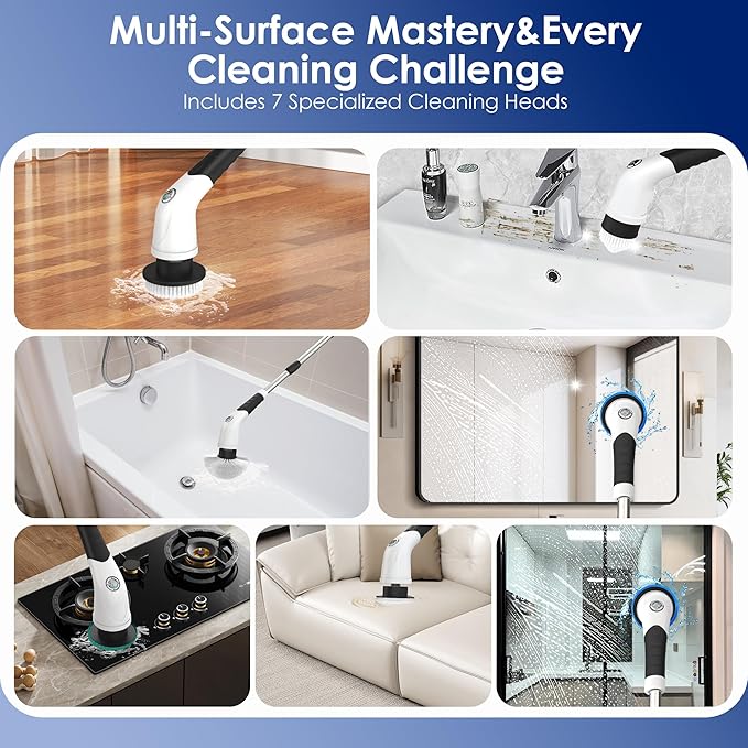 Cordless Electric Spin Scrubber, IPX7 Waterproof Rechargeable Power Cleaning - Image 4