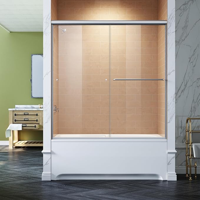 SUNNY SHOWER Bathtub Shower Door 60" W x 62" H Semi-Frameless Double Sliding by SUNNYSHOWER