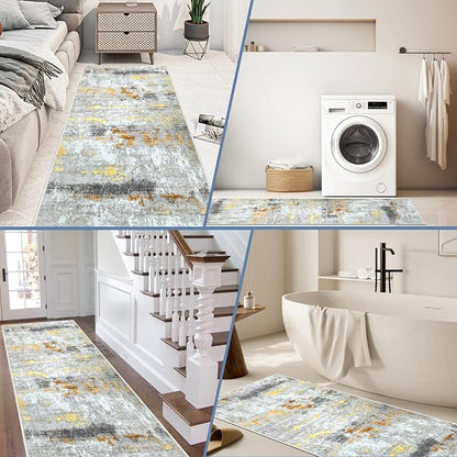 Runner Rug Washable 3x43 FT, Non Slip Rubber Backing Abstract Carpet, Soft Area Rugs for Bedroom Kitchen Hallway Entryway Bathroom, Customized