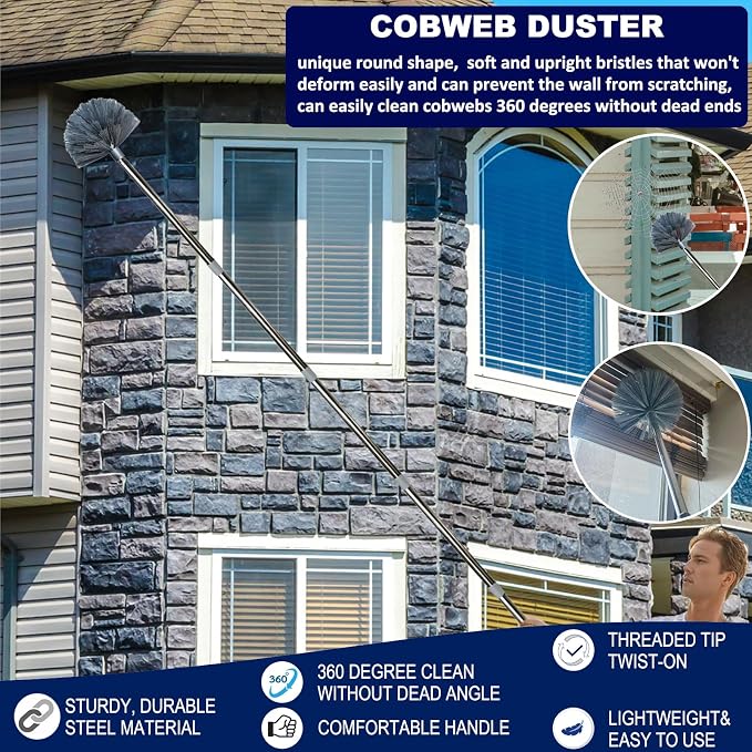 20+ Ft High Reach Ceiling Fan Duster & Cobweb & Corner Brush Duster - Image 6