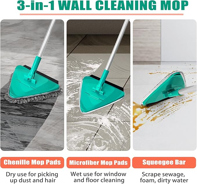 JEHONN Wall Cleaner Mop with Long Handle 82 Inches, 3-in-1 Ceiling Cleaning - Image 2
