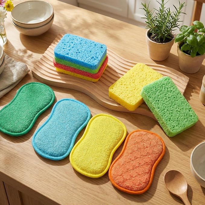 12 Pack Dish Sponges Kitchen Non-Scratch Microfiber and Compressed Cellulose - Image 4