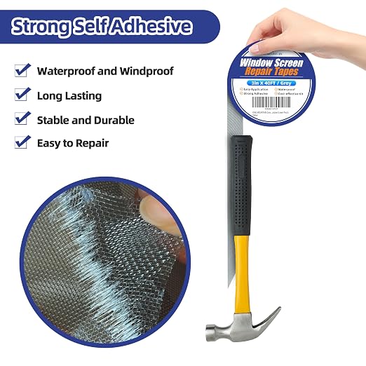 KING MOUNTAIN Grey Window Screen Repair Tape, 3inX40FT Heavy Duty Screen Repair - Image 4
