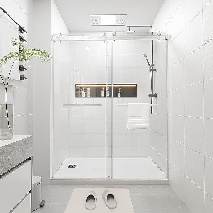 Shower Door 68–72in W x 76 in H, 3/8" Tempered Glass Double Sliding Shower Door by Relaxcabine