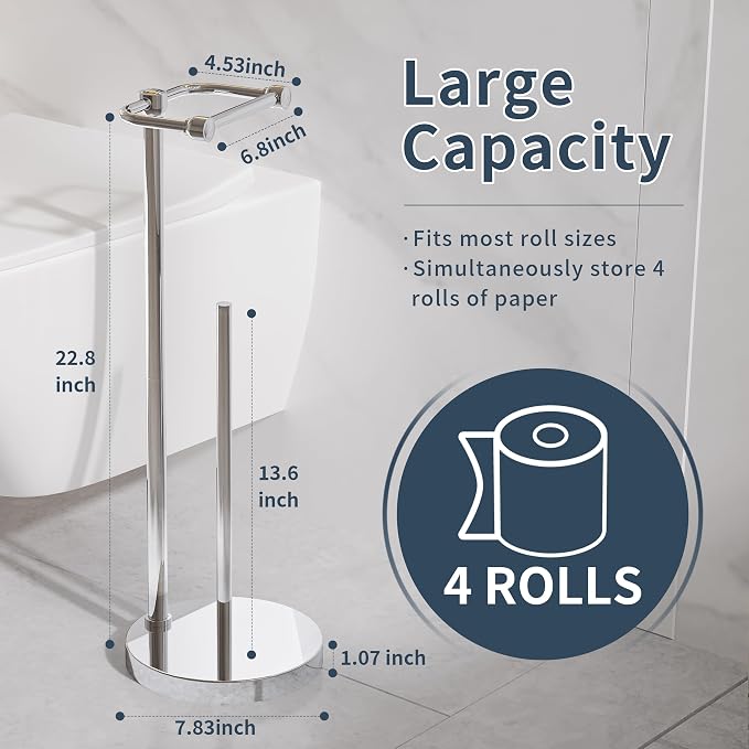 Toilet Paper Holder Stand, Post Pivoting Design Free Standing Toilet Paper - Image 5