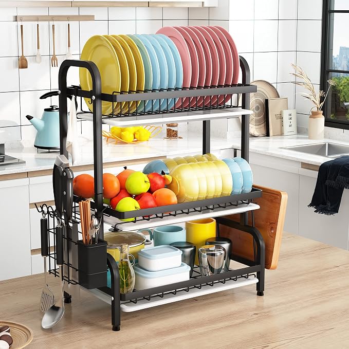 1Easylife Drying Rack, Metal 3-Tier Large Capacity Dish Rack - Image 8