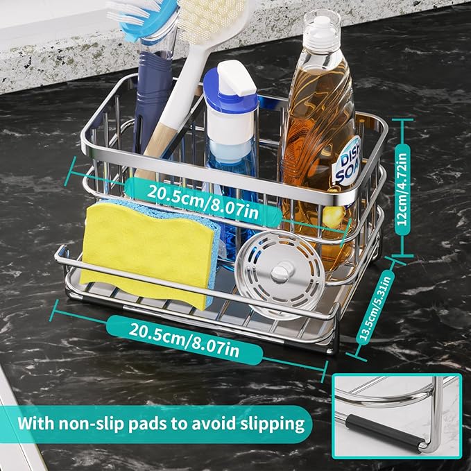 HapiRm Kitchen Sink Organizer, SUS304 Stainless Steel Rustproof Multifunctional - Image 4