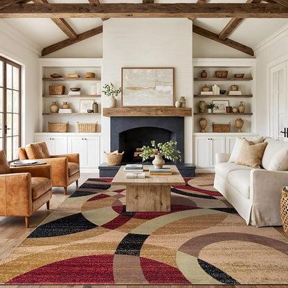 Rugshop Contemporary Abstract Circles Perfect for high Traffic Areas of Your Living Room,Bedroom,Home Office,Kitchen Area Rug 9' x 12' Multi