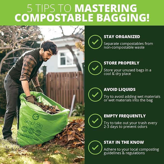 Simply Bio 60-65 Gallon Compostable Trash Bags Liners Flat-Top, Heavy Duty - Image 4