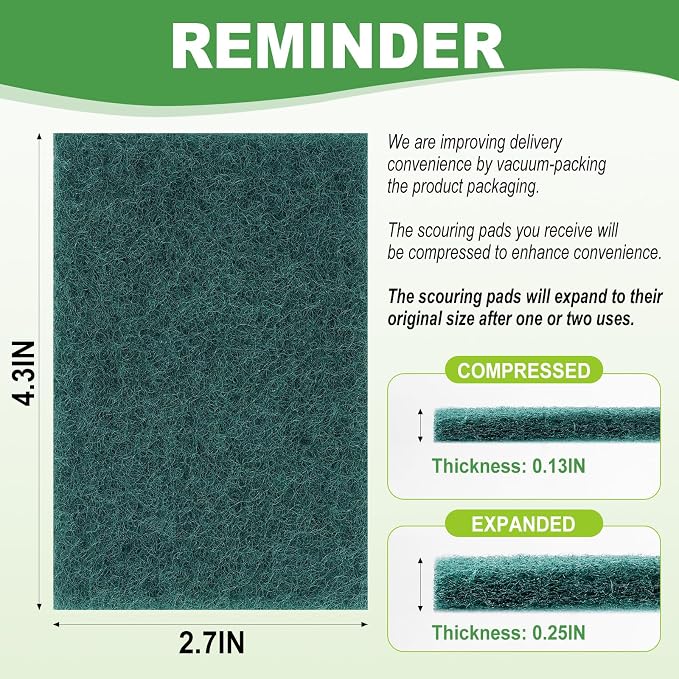 200 Pack Green Scrubbing Pads, Heavy Duty Scouring Pads, Dish Scrubber Reusable - Image 2