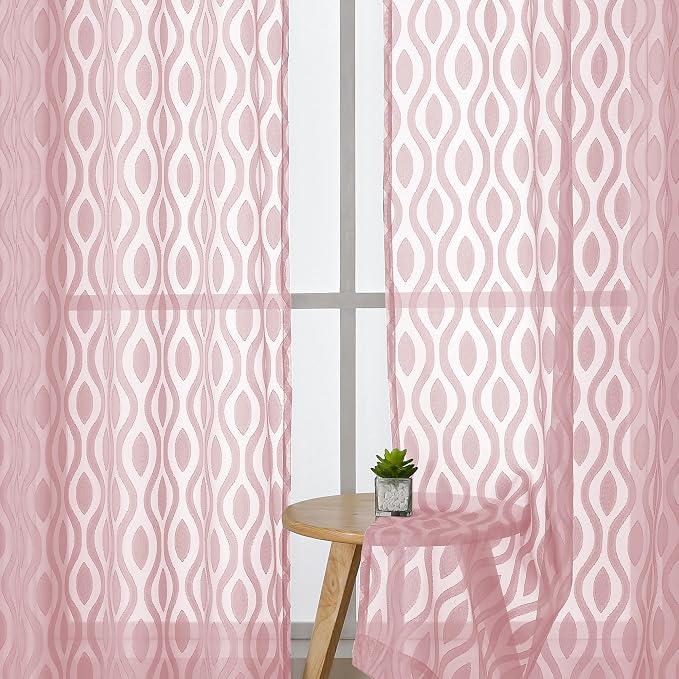 Aiyufeng Pink Sheer Curtains 2 Panels 54 Inch Length, Soft Lightweight Clip - Image 3