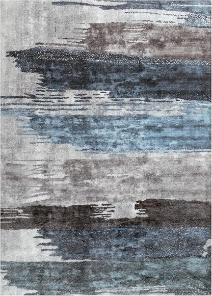 Ciicool Modern Abstract Deep Blue Gray Rug for Living Room, 8'x10' Machine Washable Area Rug Non-Slip Rug, Low-Pile Contemporary Indoor Dining Floor Carpet for Bedroom Office Under Table Home Decor