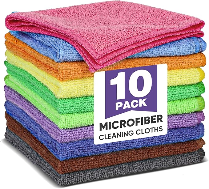10 Colors Microfiber Cleaning Cloths, 10 Pack Assorted Cleaning Rags, Highly by TEAWOO