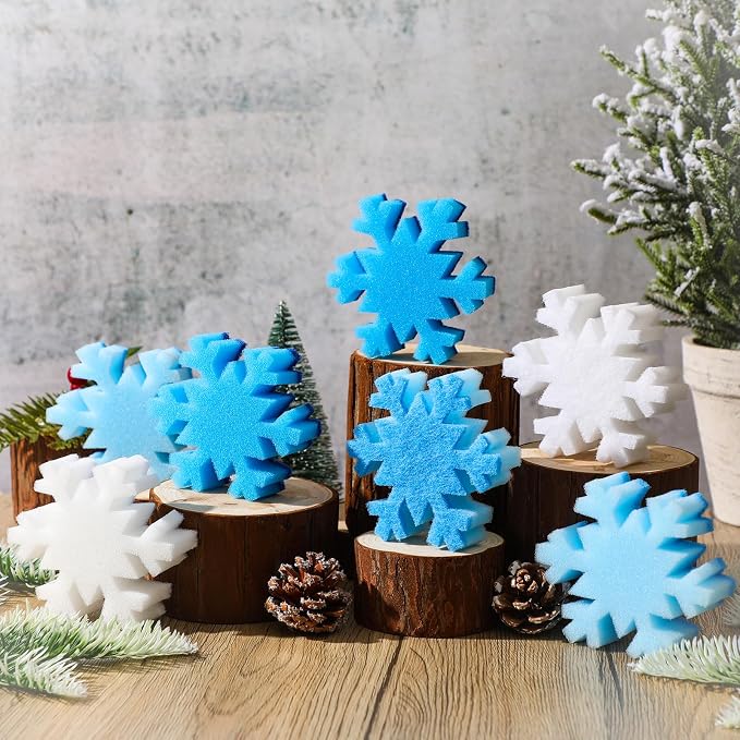 Tioncy 12 Pack Christmas Snowflake Sponges Bulk White Blue Dual Sided Scrubber by Tioncy