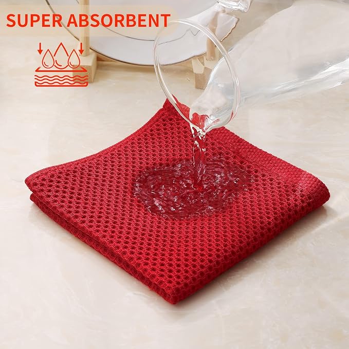 Kitinjoy 100% Cotton Kitchen Dish Cloths, 12 Pack Waffle Weave Ultra Soft - Image 3