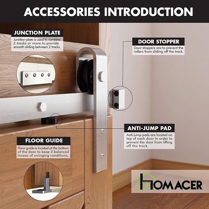Homacer Mini Brushed Nickel Non-Bypass Sliding Barn Door Hardware Kit, - Image 8