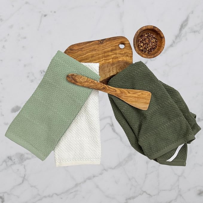 Sage White Dark Green Kitchen Hand Dish Towels: Oversized 28" x 18", 100% - Image 2