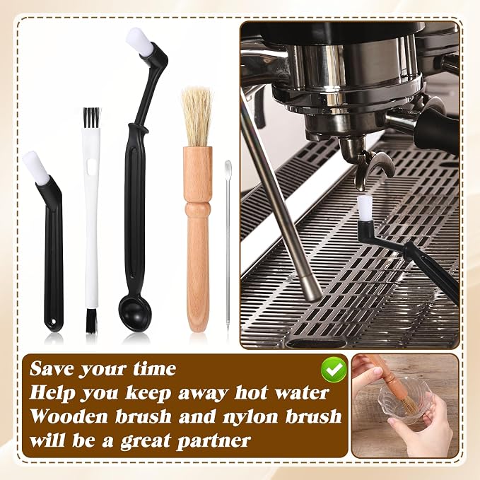 5 Pcs Coffee Brush Set Professional Espresso Brushes Kit Includes Wooden Coffee - Image 3