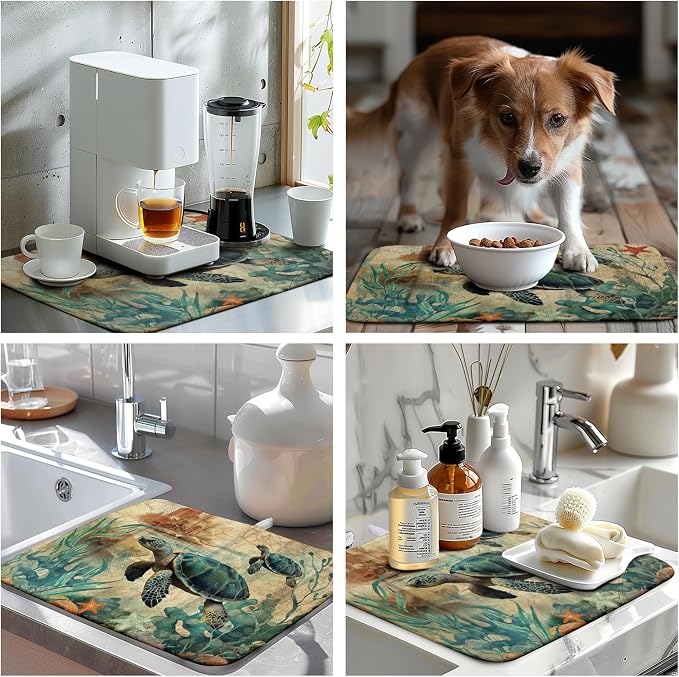 Vintage Ocean Sea Turtle Dish Drying Mats - Image 7