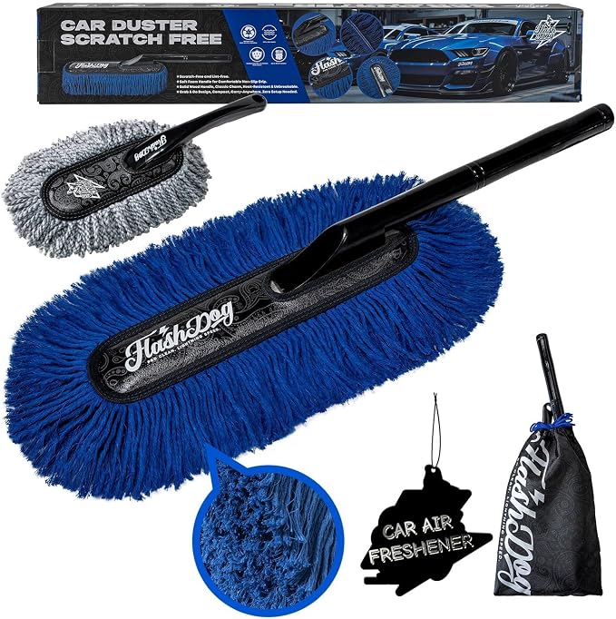 Flash Dog Wood Handle Car Duster Exterior + Mini Interior Brush Waterless by FlashDog