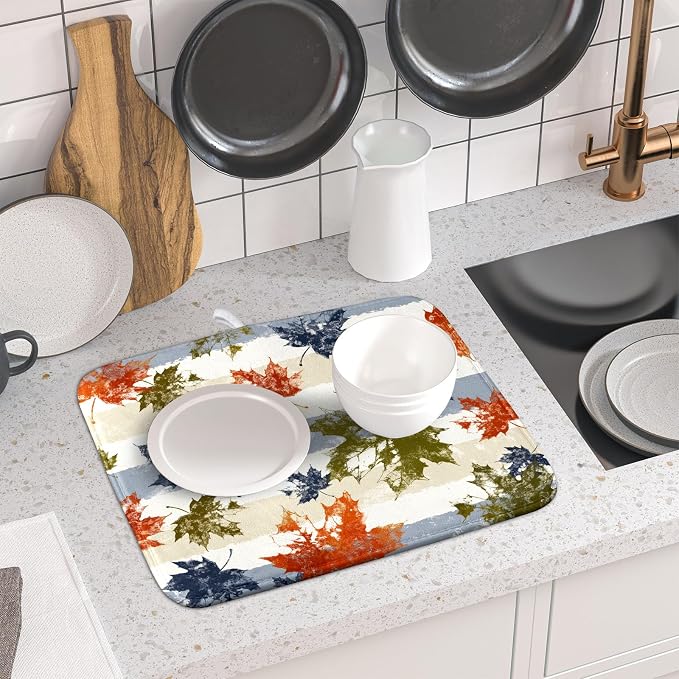 Autumn Colorful Maple Leaves Dish Drying Mat - Image 6