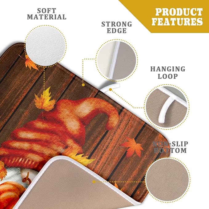 Fall Gnome Dish Drying Mat for Kitchen Counter, Autumn Pumpkin Maple Leaves - Image 4
