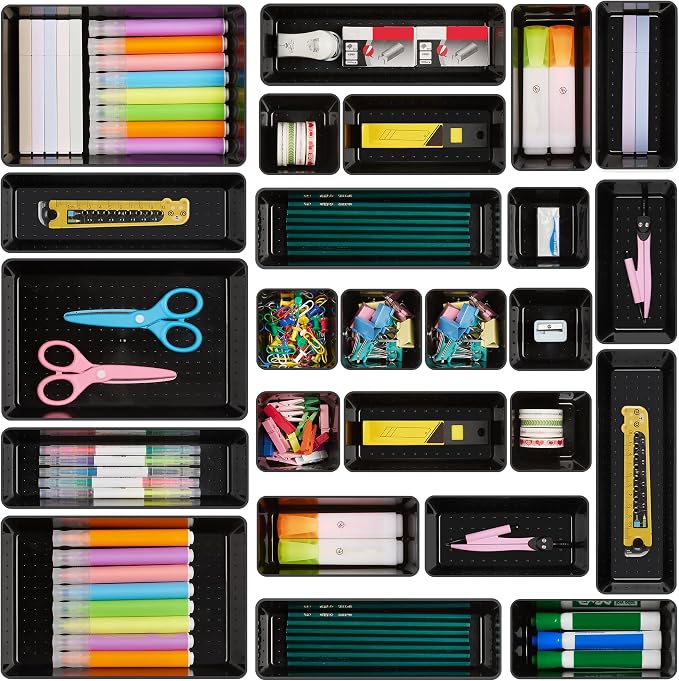 Vtopmart 25 PCS Office Desk Drawer Organizers Set, 4-Size Versatile Plastic by Vtopmart