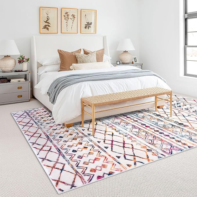KUTA 5x7 Living Room Rug, Moroccan Large Multi-Color Area Rugs Washable Boho Non-Slip, Ultra Soft Geometric Traditional Farmhouse Carpet for Living Dining Room Bedroom Dorm Office Home Décor