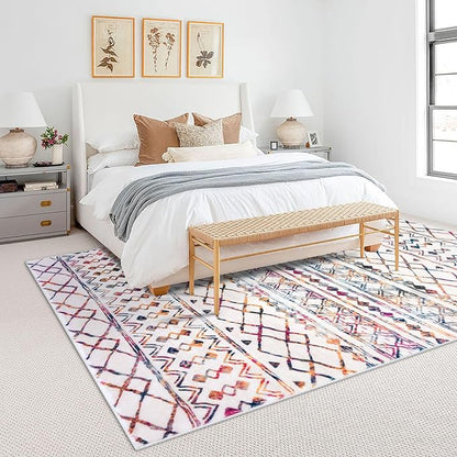 KUTA 5x7 Living Room Rug, Moroccan Large Multi-Color Area Rugs Washable Boho Non-Slip, Ultra Soft Geometric Traditional Farmhouse Carpet for Living Dining Room Bedroom Dorm Office Home Décor