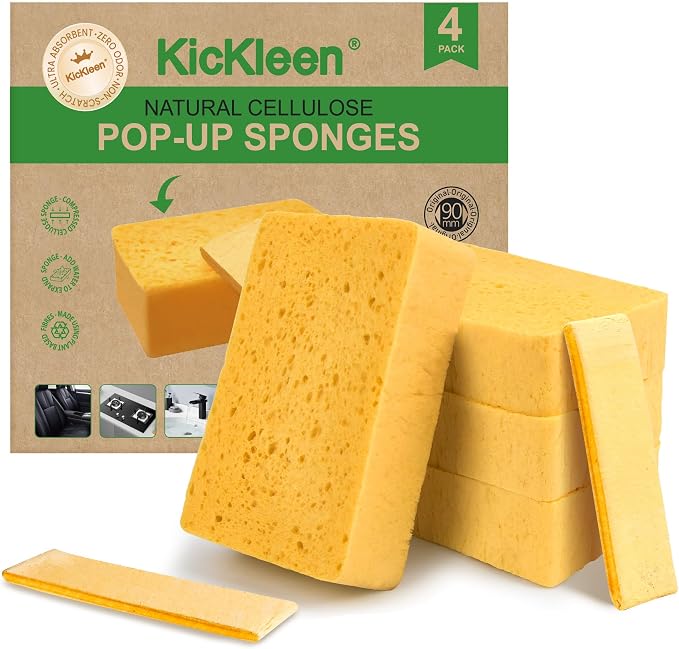 4 Pack Compostable Thicker Pop-Up Sponges by KICKLEEN