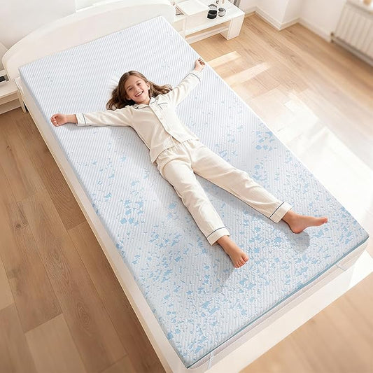 OhGeni 3 Inch Cooling Twin Size Gel Memory Foam Mattress Toppers Pad, Washable Bed Cover with Anti-Slip Base & Zipper, Fits 6"-19" Mattresses with Straps，Extra Comfort & Back-Friendly for Kids