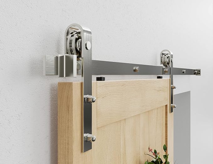 6.6FT Colorful Sliding Barn Door Hardware Track Kit, Brushed Nickel Roller Kit - Image 2