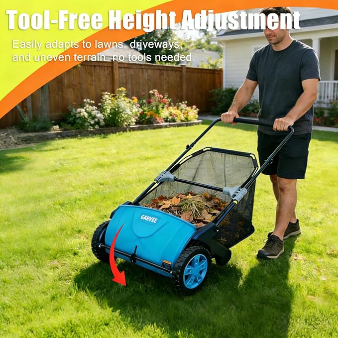 Manual Push Lawn Sweeper 21-Inch, Yard Leaf & Debris Collector - Image 3