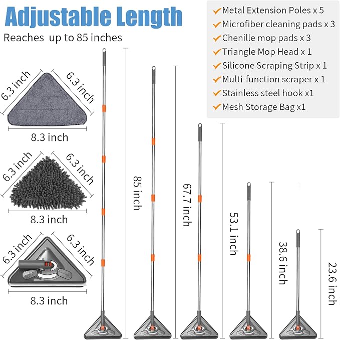 85" Wall Mop Cleaner with Long Handle and Stainless Steel Hook - Image 2