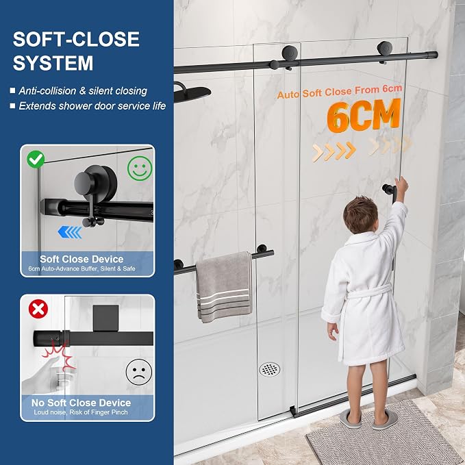 Frameless Shower Door, 5/16" Glass Sliding Shower Door - Image 3