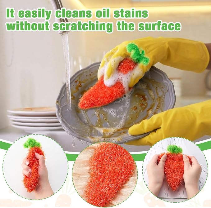 Breling 6 Pieces Carrot Shape Dish Sponge Dual Sided Non Scratch Dish Washing - Image 3