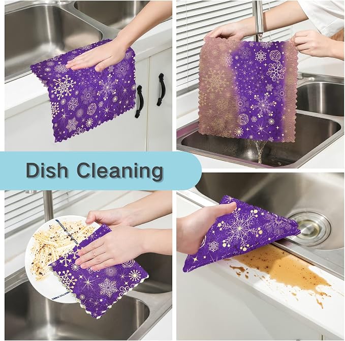 Dish Towels Kitchen Cleaning Cloths Winter Violet Purple - Image 2