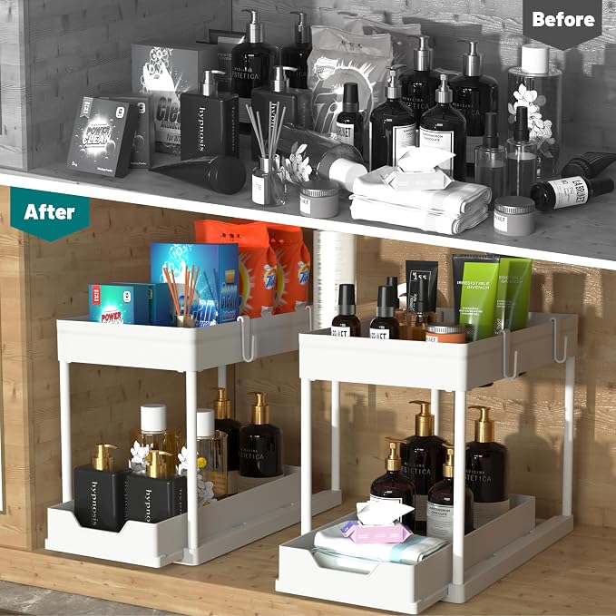 2 Pack Under Sink Organizer, 2 Tier Bathroom Cabinet Organizer - Image 2