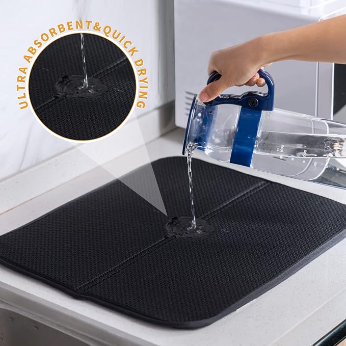 2 Pack Dish Drying Mat, Microfiber Dish Drainer Mat 16x18 inch Large Size Dish - Image 4
