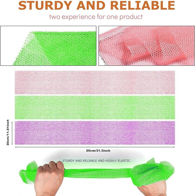 UJFQBH 3 Pieces African Bath Sponge African Net Long Net Bath Sponge - Image 3