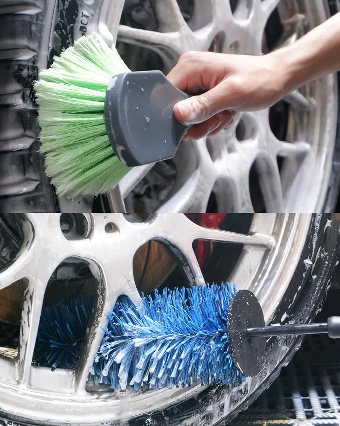 Car Wheel Cleaning Kit: Wheel and Rim Flagged Tip Brush, Bendable Barrel Brush - Image 6