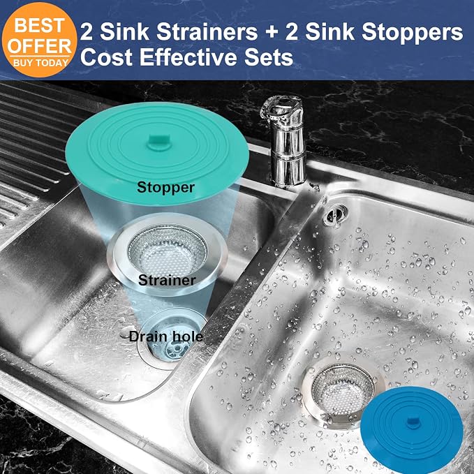 V-TOP Kitchen Drain Strainer Stopper 4 Pack, Universal 6 Inch Silicone Plug - Image 7
