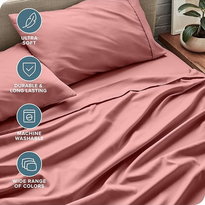 Bare Home Split Head Flex King Sheet Set - 1800 Ultra-Soft Microfiber Bed Sheets - Double Brushed - Deep Pockets - Easy Fit - 4 Piece Set - FlexTop Bedding Sheets (Split Head Flex King, Dusty Rose)